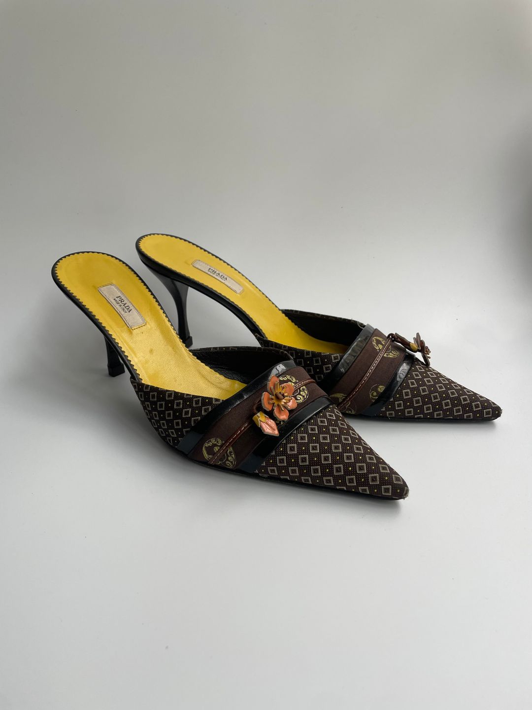 Prada 2003 Kimono print kitten heel mules 38.5 IT by PRADA in size IT 37 from SHOES category