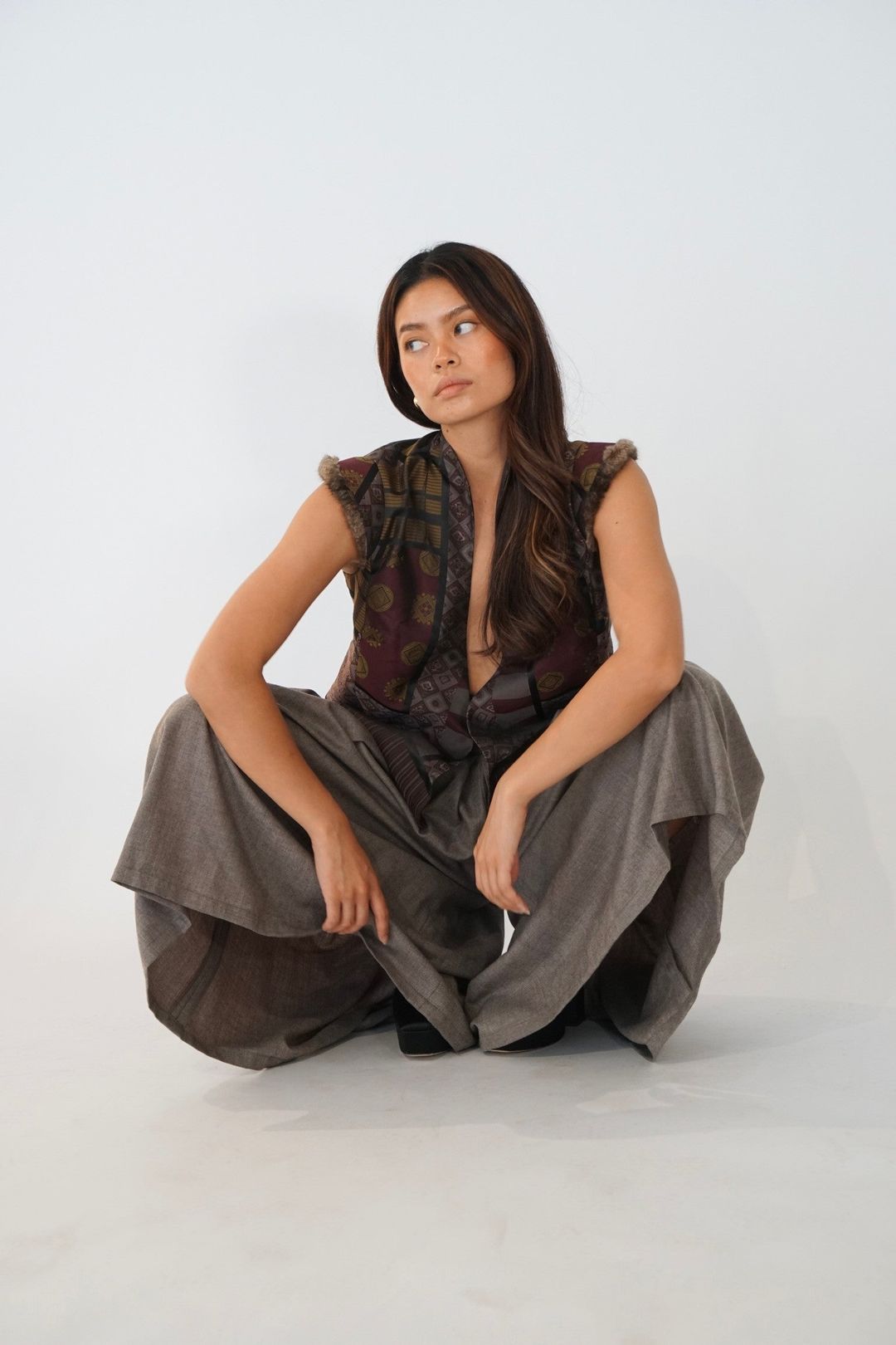 Kenzo Multi Print Vest w Fur Trim Shoulder Pads by KENZO in size S from COATS & JACKETS category