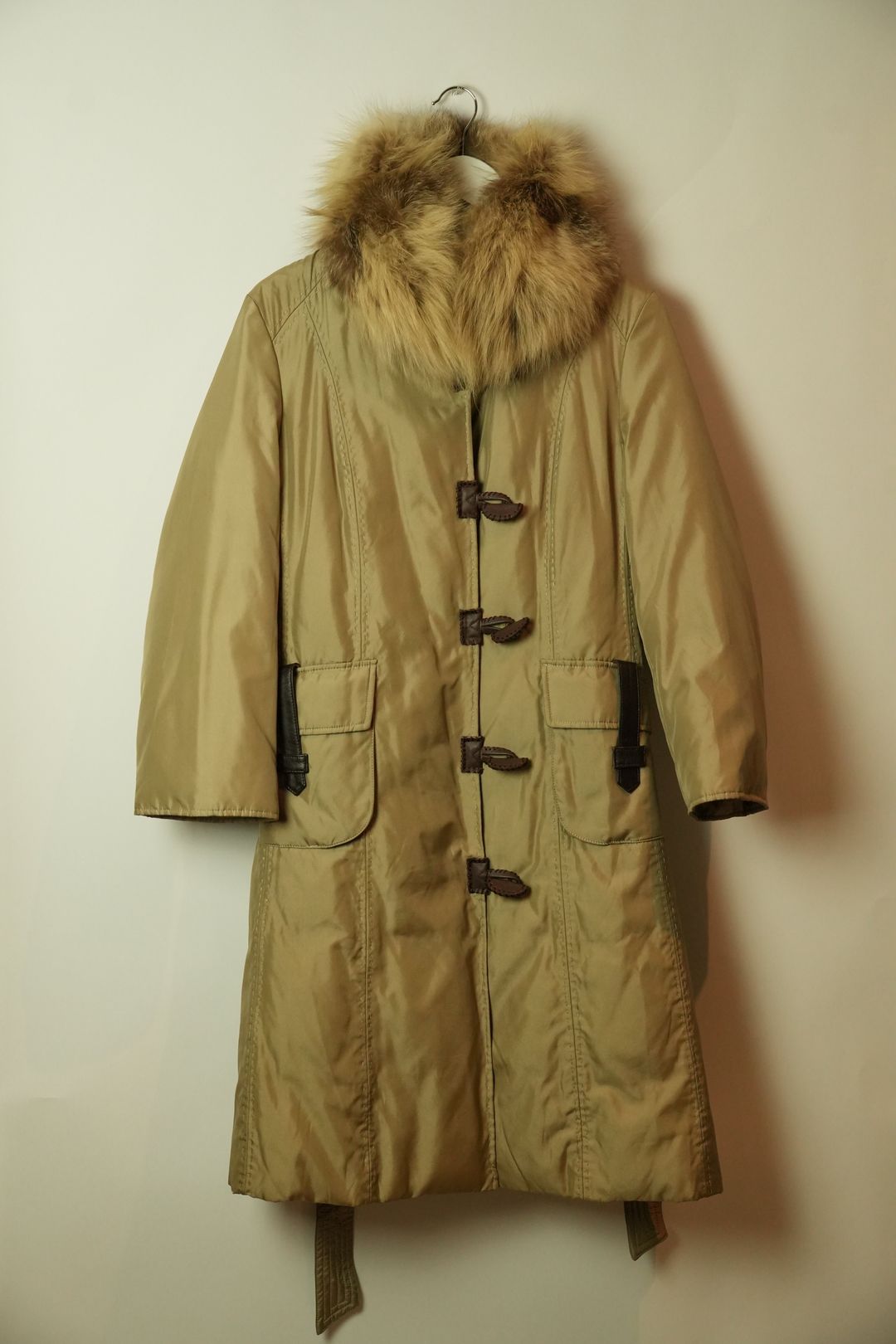 Balmain Beige Down Coat w Fur Collar by BALMAIN in size S from COATS & JACKETS category