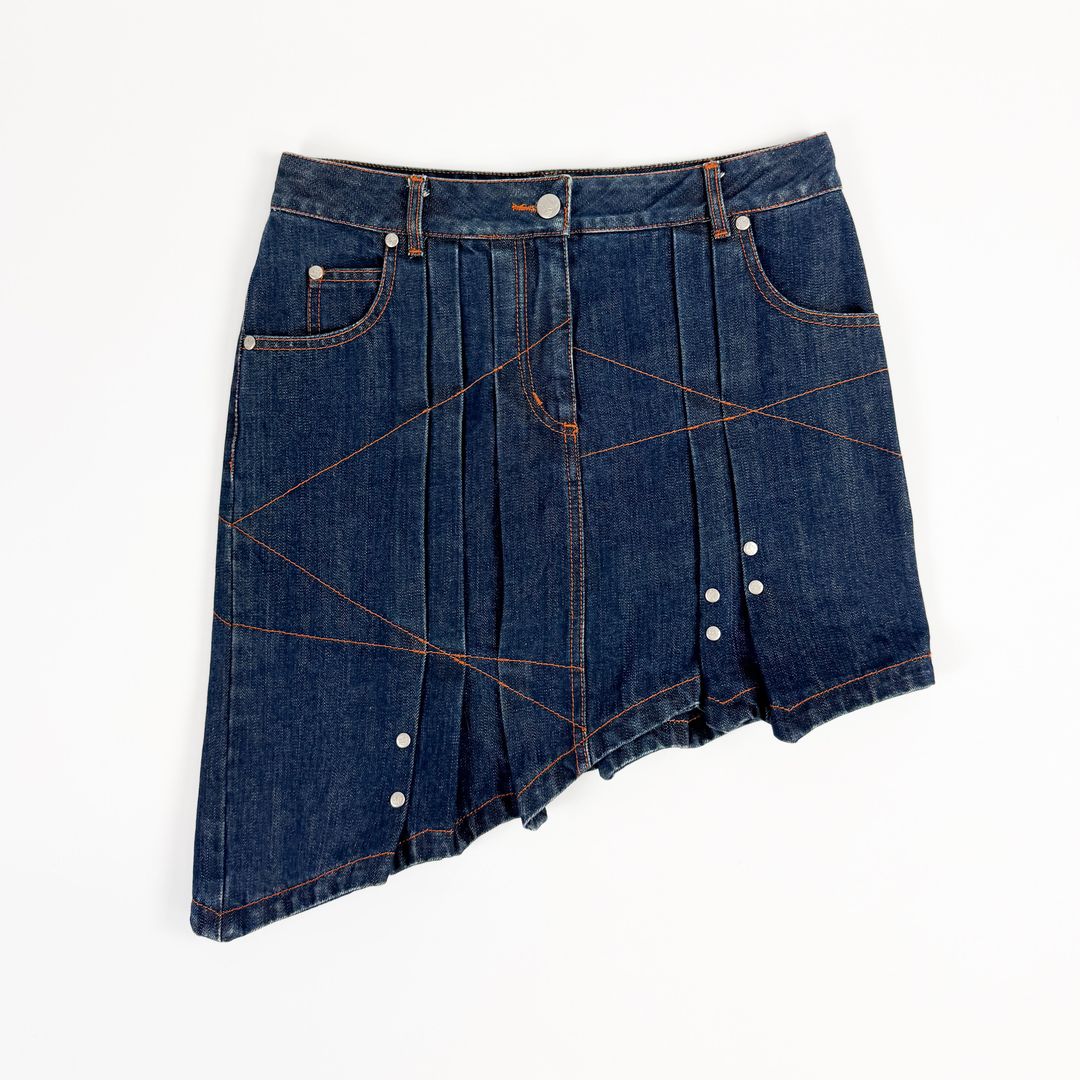Jean Paul Gaultier Asymmetrical Pleat Denim Skirt FW2002 by JEAN PAUL GAULTIER in size S from SKIRTS category