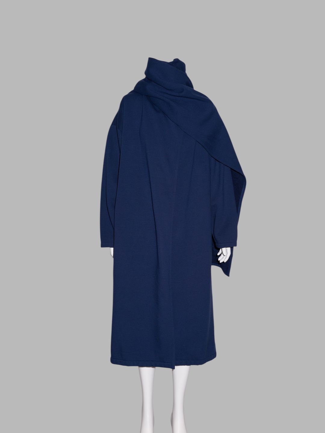 Norma Kamali 1980s long navy fleece gown coat with integrated scarf by Norma Kamali in size M from COATS & JACKETS category