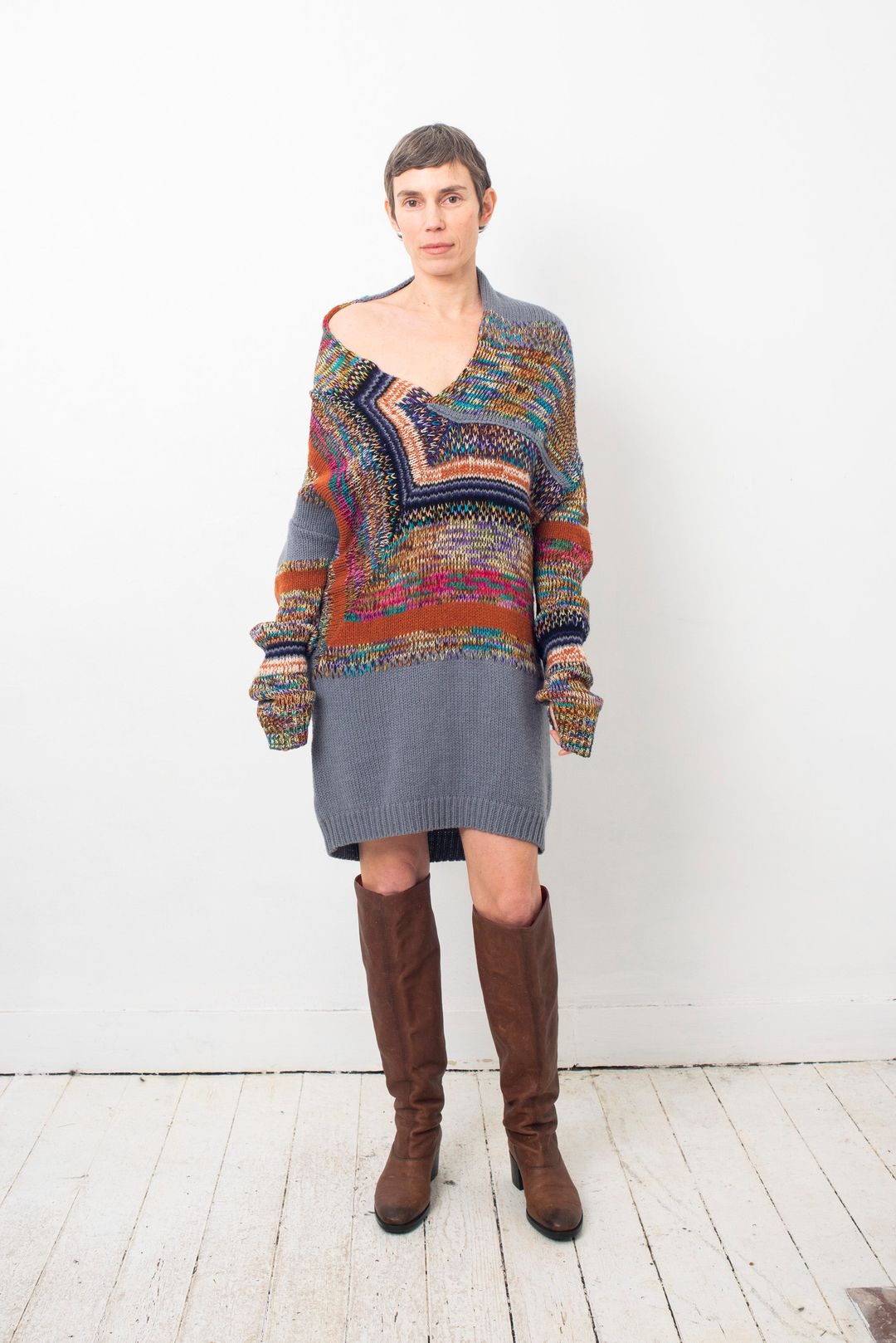 Dries van Noten FW 2008 multicolor knit maxi sweater by DRIES VAN NOTEN in size L from TOPS category