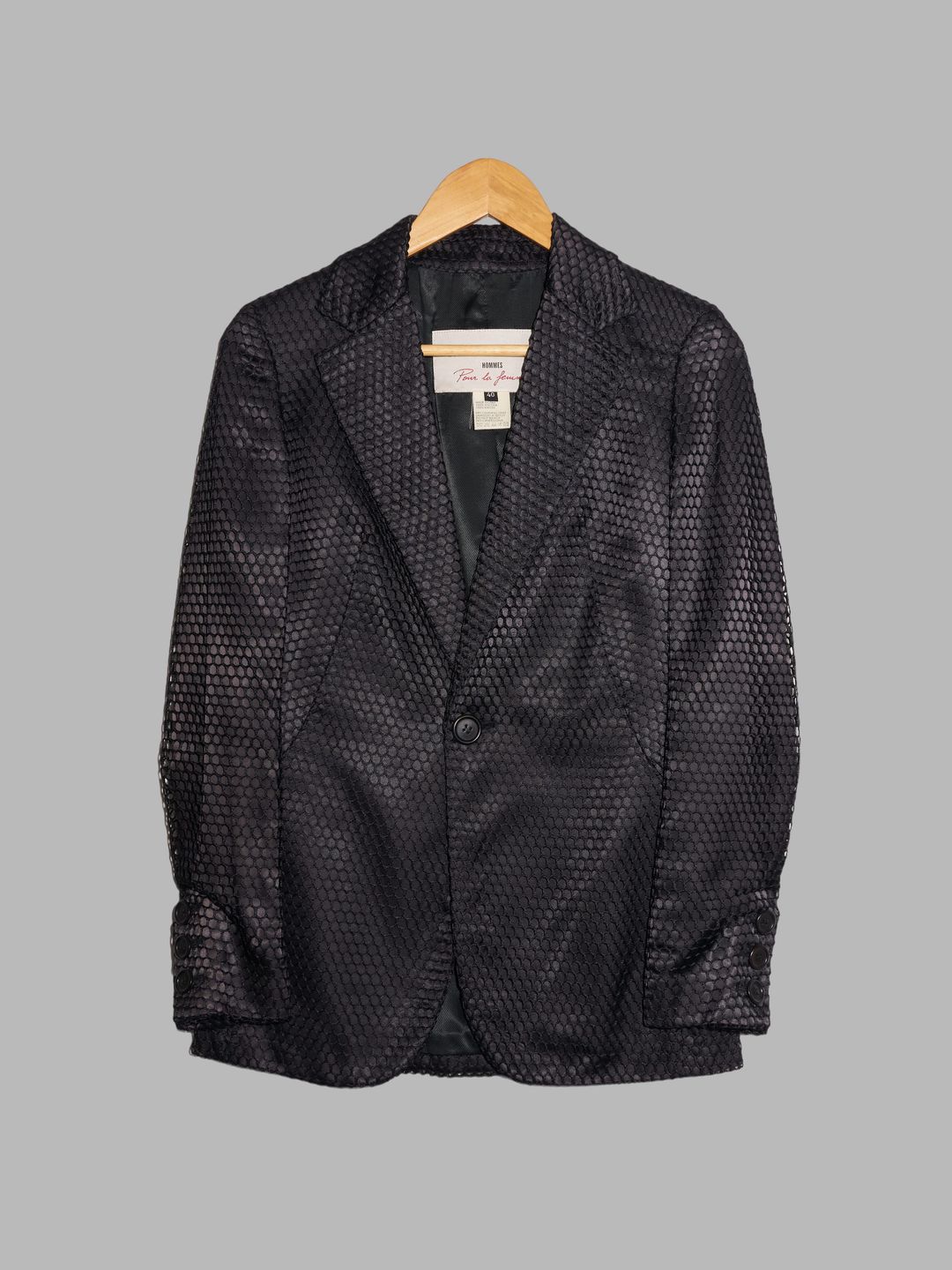 Dirk Bikkembergs spring 1996 black satin layered netting one button blazer by DIRK BIKKEMBERGS in size IT 40 from COATS & JACKETS category