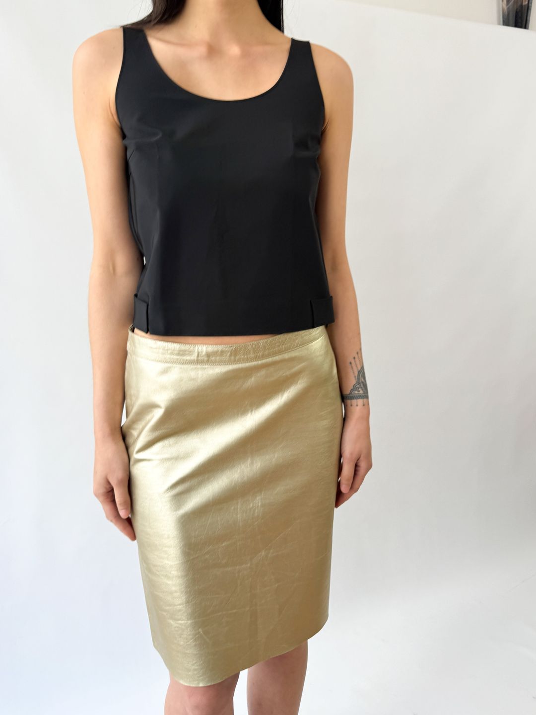 Miu Miu Gold Leather Runway Pencil Skirt SS2000 by MIU MIU in size S from SKIRTS category