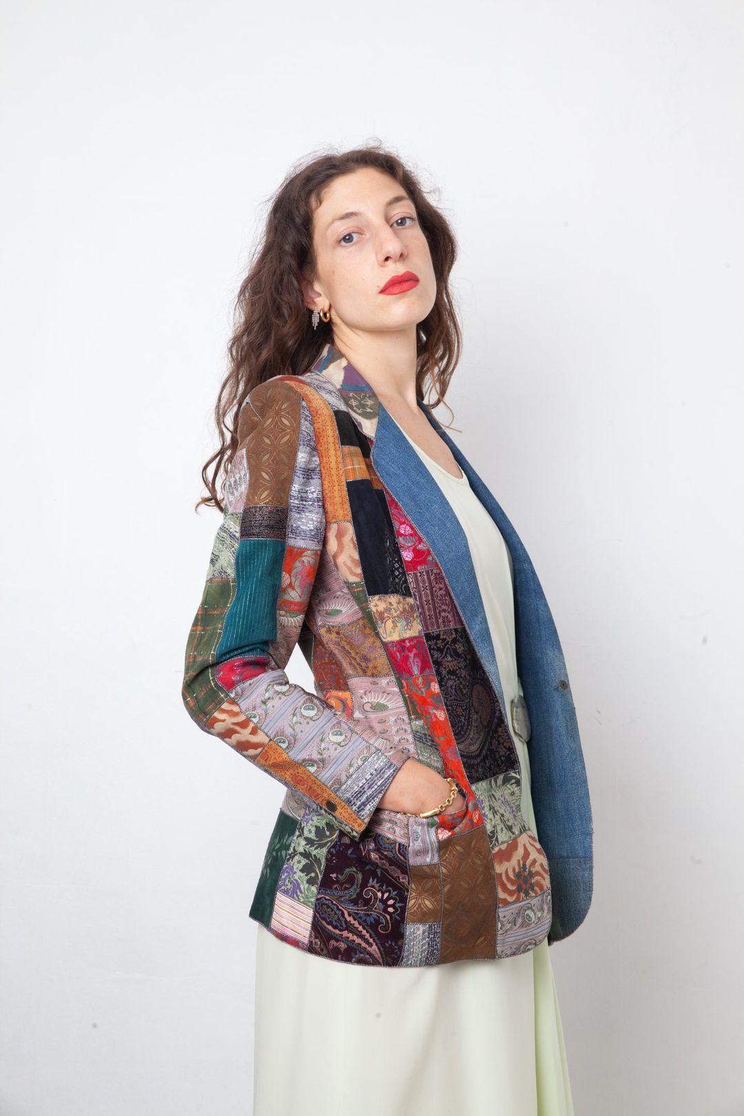 Roberto Cavalli 1970's patchwork multicolor leather and denim jacket by ROBERTO CAVALLI in size M from COATS & JACKETS category
