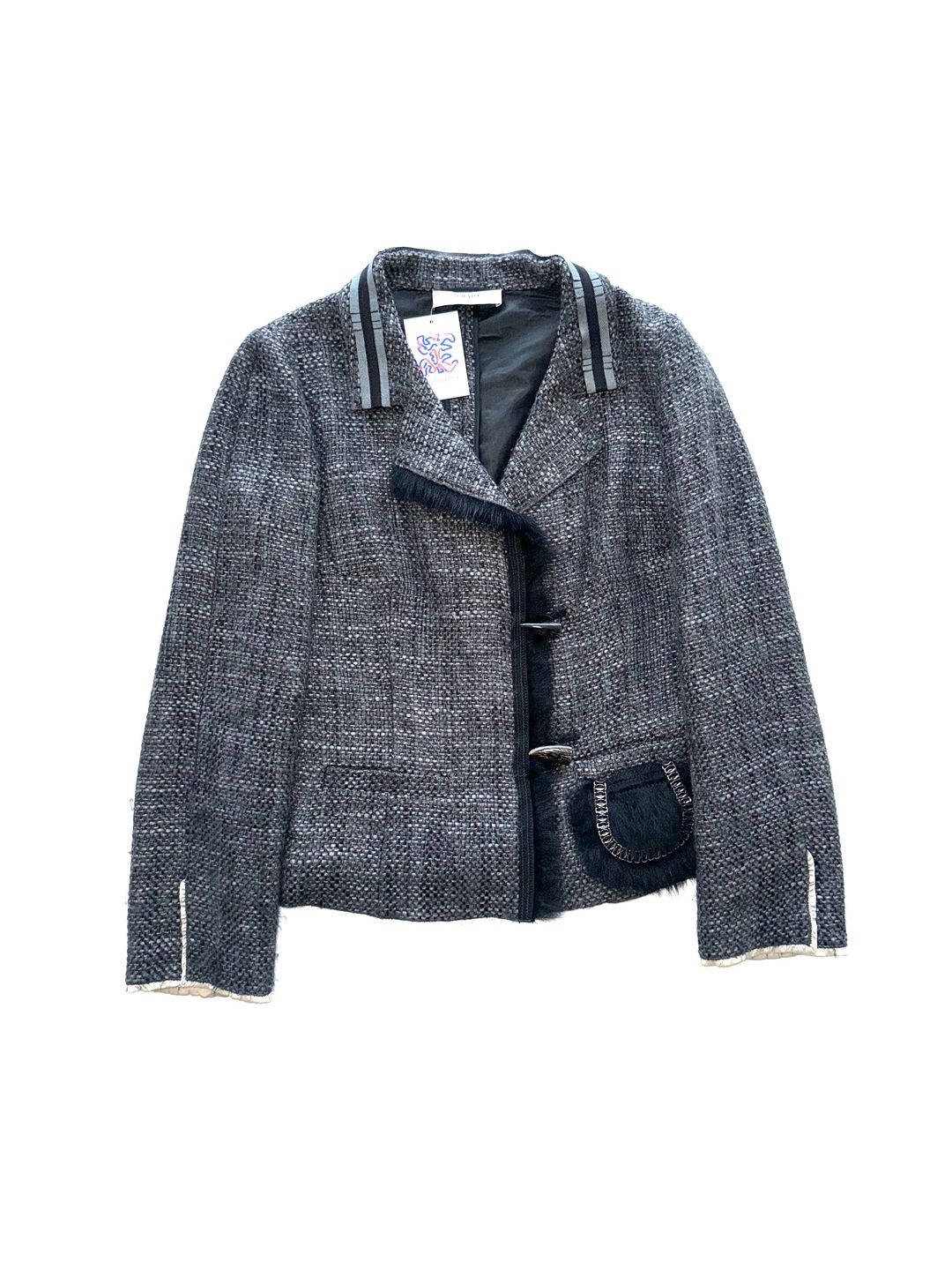 Prada tweed blazer with fur appliqué by PRADA in size S from TOPS category