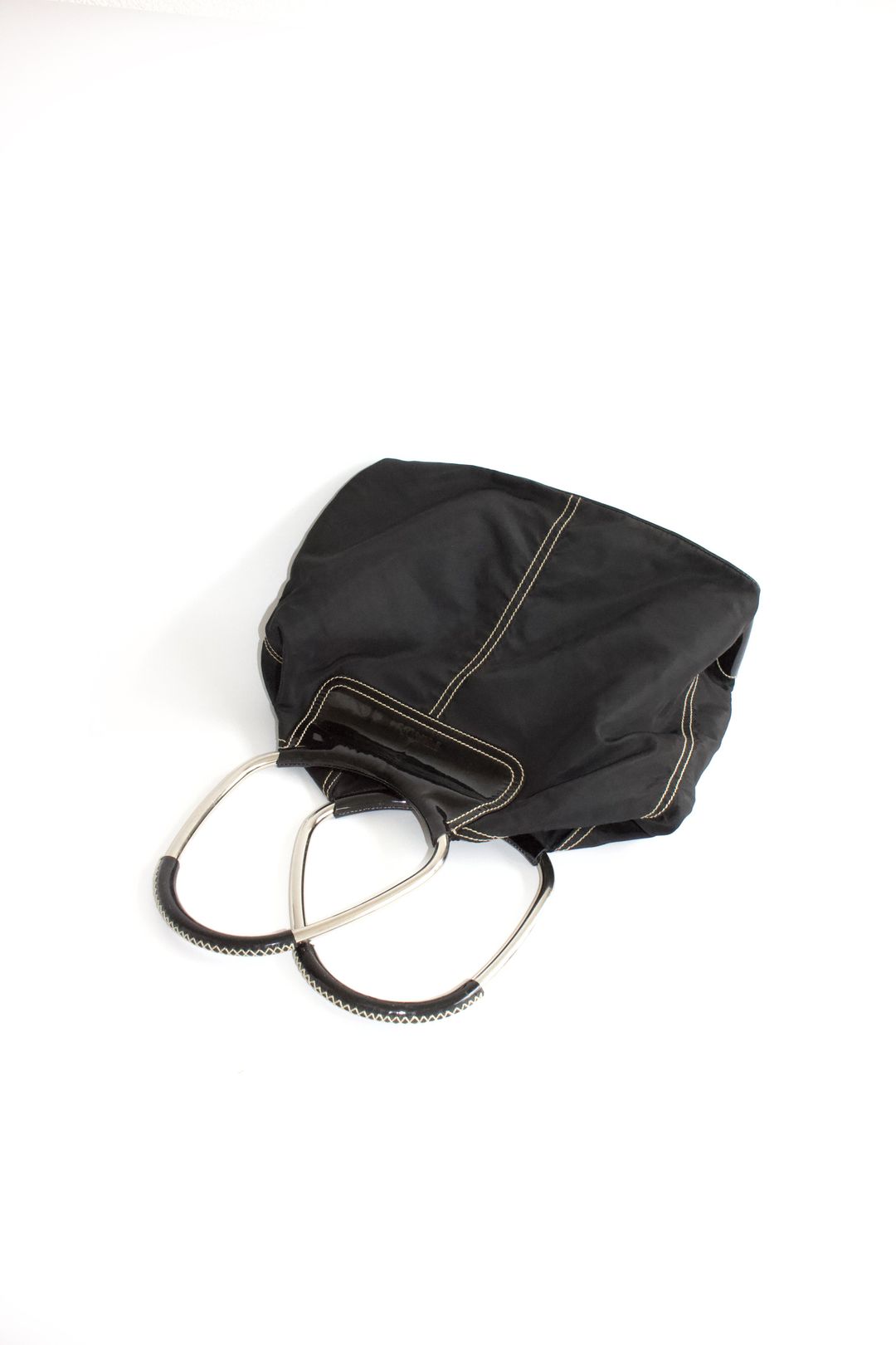 Prada SS 2003 black nylon shoulder bag with metal handle by PRADA in size ONE SIZE from BAGS category