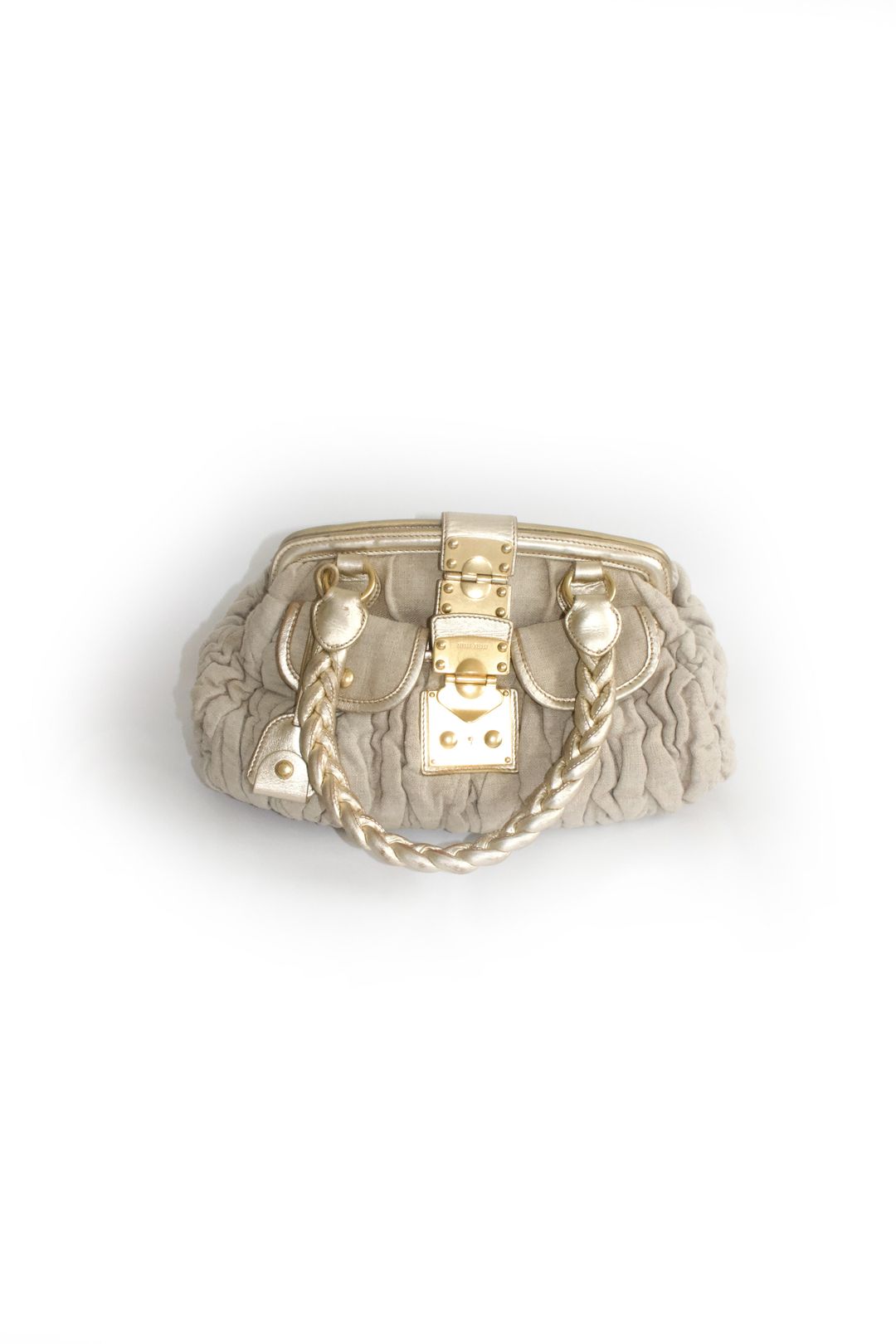 Miu Miu FW 2006 beige-gold canvas matelassé Coffer handbag by MIU MIU in size ONE SIZE from BAGS category