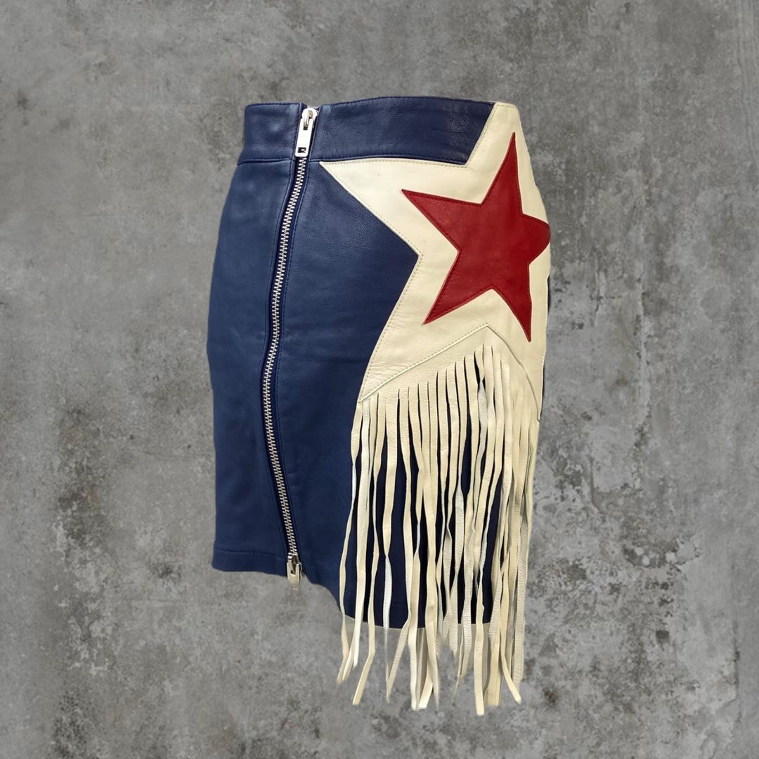 DIESEL' AMERICANA' STAR LEATHER SKIRT - S by Fazed by Finn in size W26 from SKIRTS category