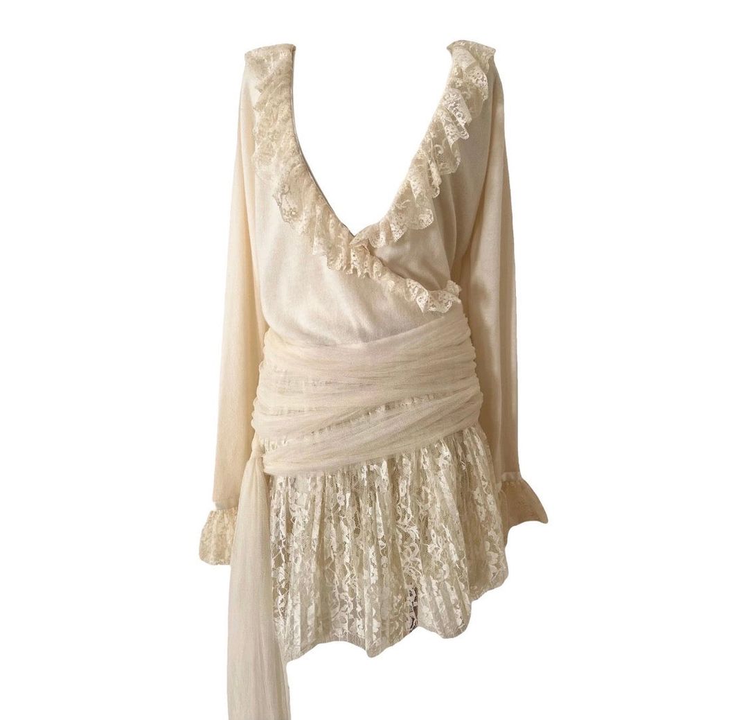 Cream Cashmere Lace Wrap Dress by BLUMARINE in size XS from DRESSES category