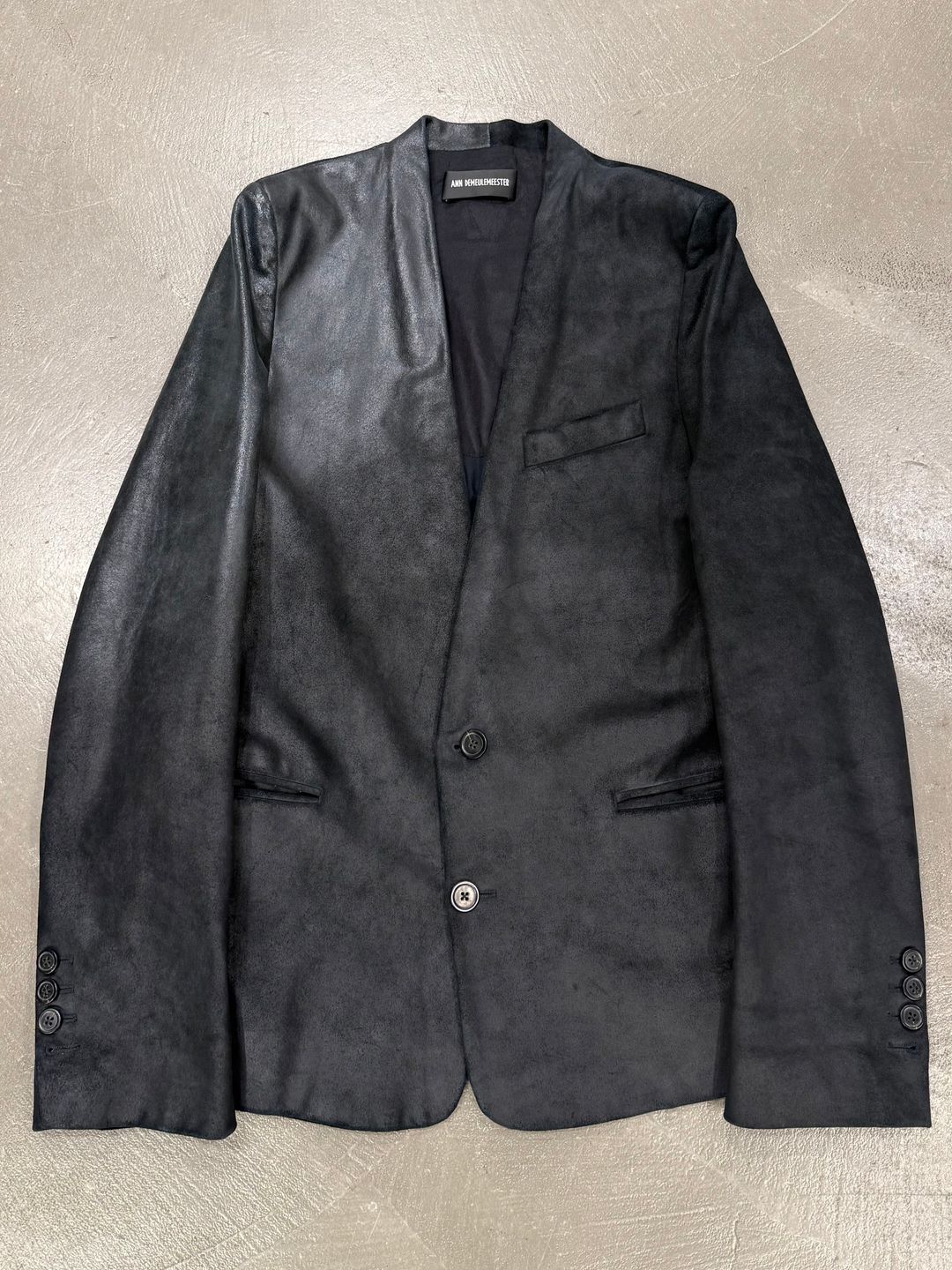 2020s Ann Demeulemeester sample collarless leather blazer by ANN DEMEULEMEESTER in size EU 40 from COATS & JACKETS category