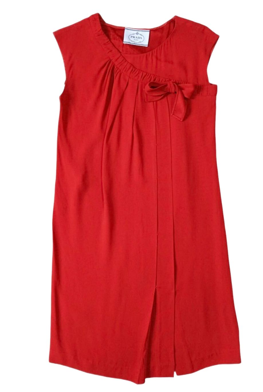 Prada Red layered pleat sless shift Dress w Bow by PRADA in size S from DRESSES category