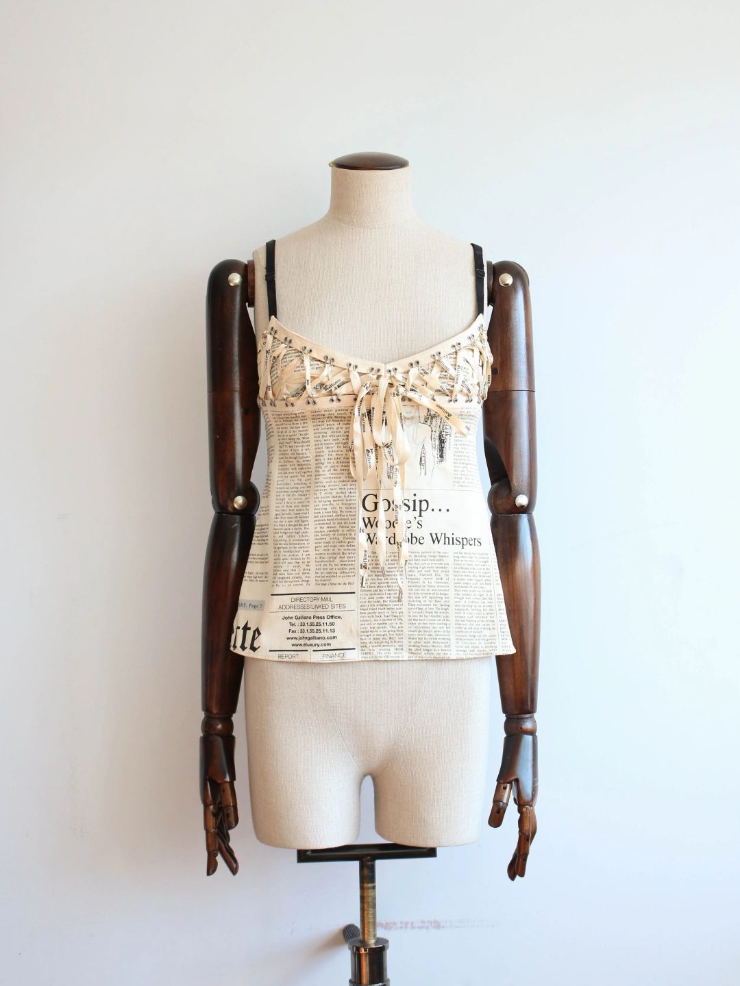 John Galliano A/W04 Silk Gazette Print Laced Camisole by JOHN GALLIANO in size S from TOPS category