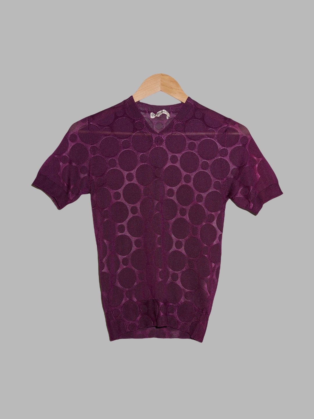 Comme des Garcons 1999 purple polyester knit circle pattern v neck t-shirt - S by COMME DES GARÇONS in size S from TOPS category