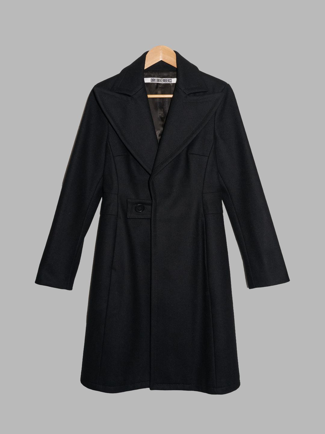 Dirk Bikkembergs 1990s black wool melton large peak lapel coat - size 40 by DIRK BIKKEMBERGS in size IT 40 from COATS & JACKETS category