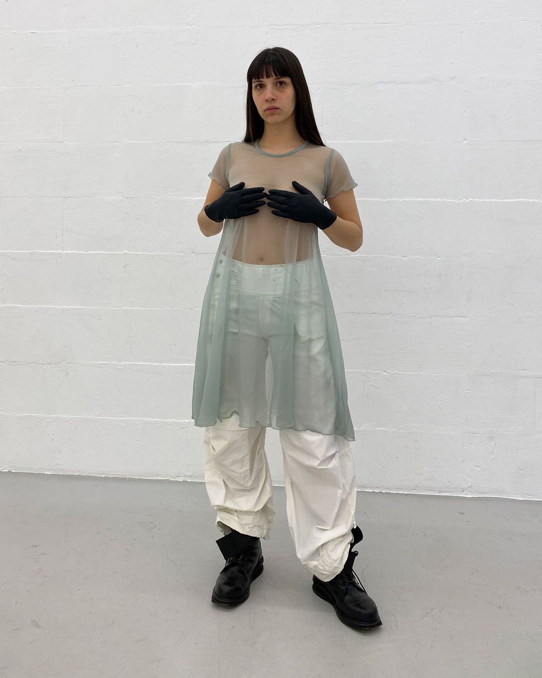 Marithé + François Girbaud 1990s See Through Mesh Dress Light Blue by Marithé + François Girbaud in size S from DRESSES category
