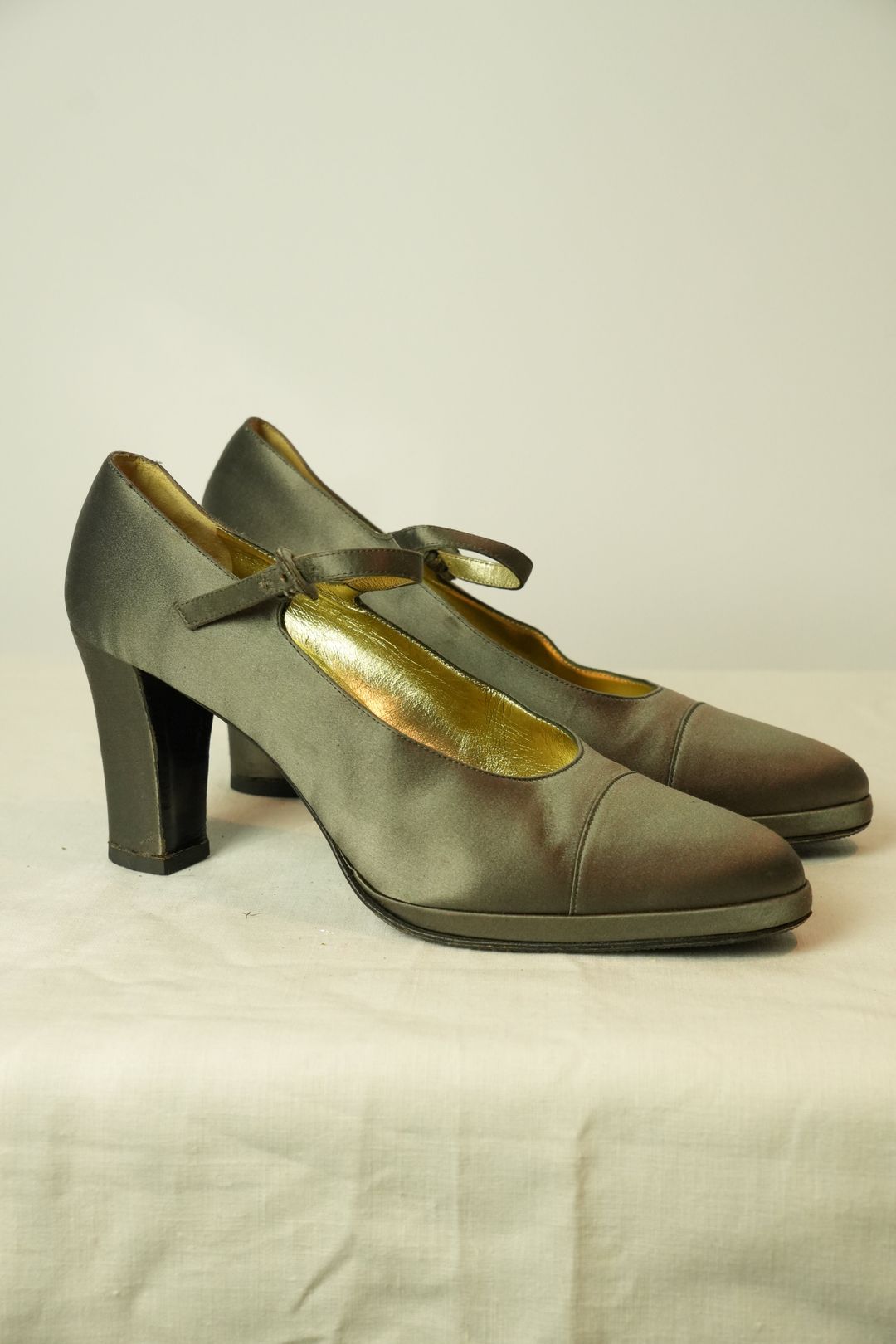 Chanel Grey Satin Mary Jane Pumps Sz 38 by CHANEL in size EU 38 from SHOES category