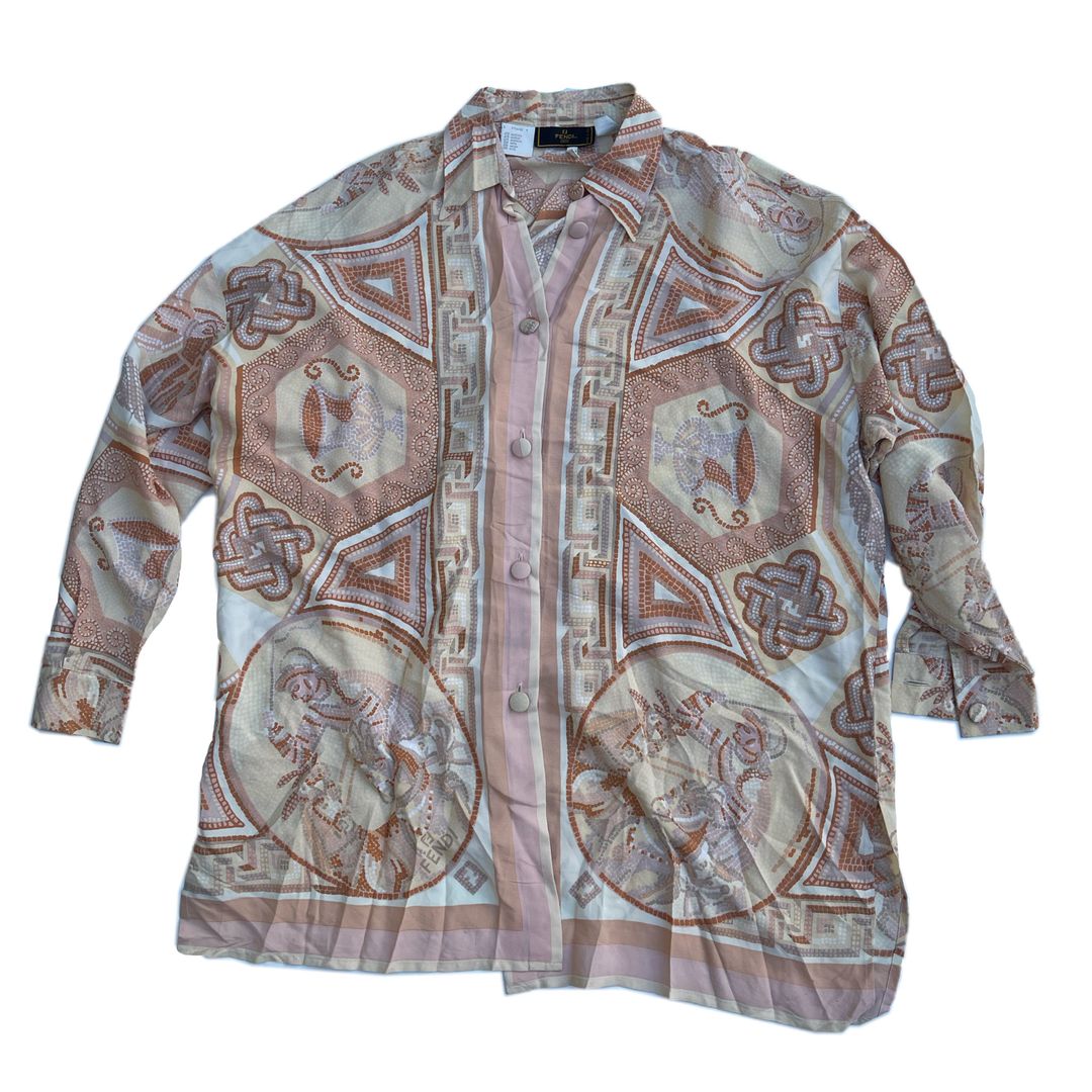 Fendi Roma Logo Tile Print Silk Oversized Shirt by FENDI in size L from SHIRTS category