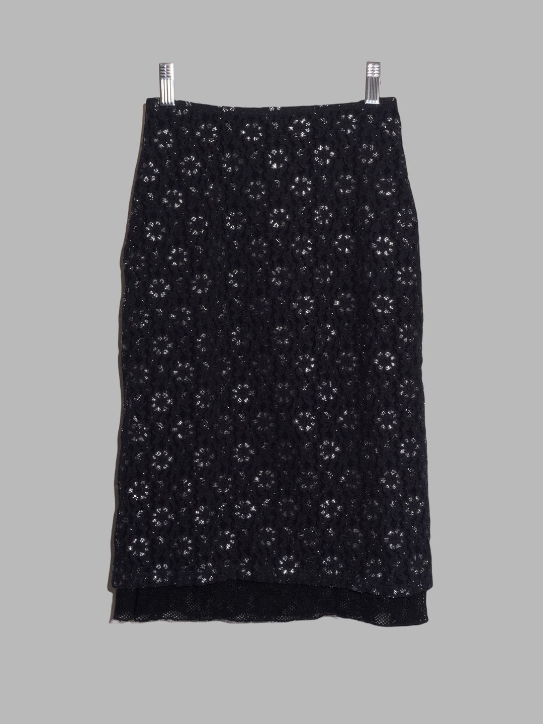 Jean Colonna black lamé lace knee length skirt with visible mesh liner - S by Jean Colonna in size S from SKIRTS category