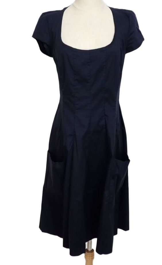 Prada Cap SS Flare Dress 44 Knee length Dark Navy Nylon by PRADA in size EU 44 from DRESSES category