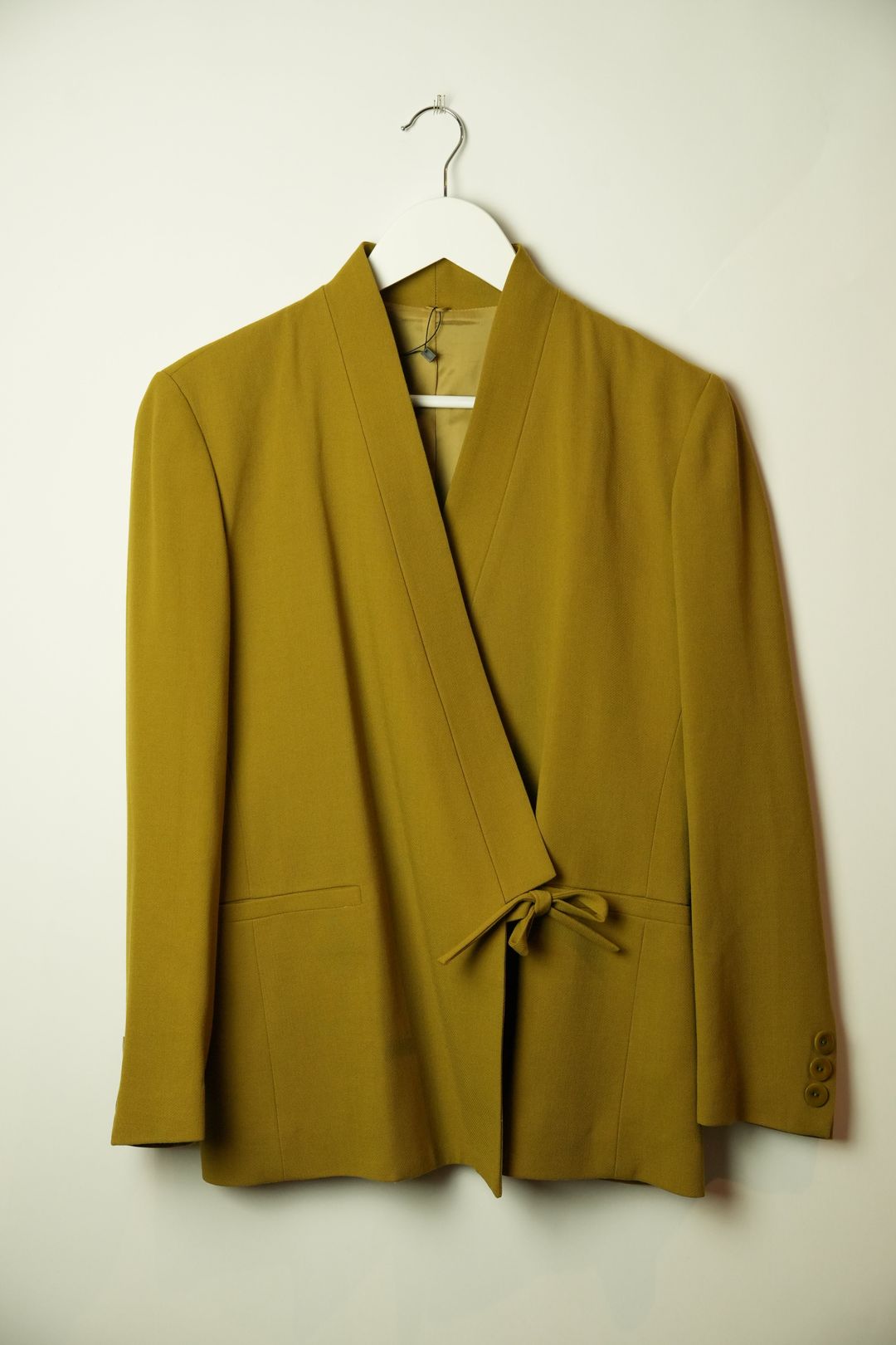 Kenzo Chartreuse Collarless Kimono Bow Blazer by KENZO in size AU/UK 10 from COATS & JACKETS category
