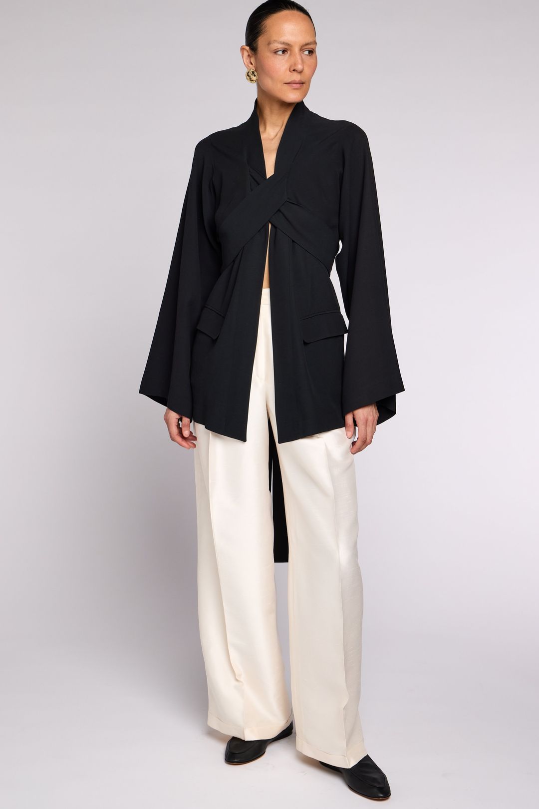 Jean Paul Gaultier 1990s Classique Black Wrap Jacket by JEAN PAUL GAULTIER in size ONE SIZE from COATS & JACKETS category