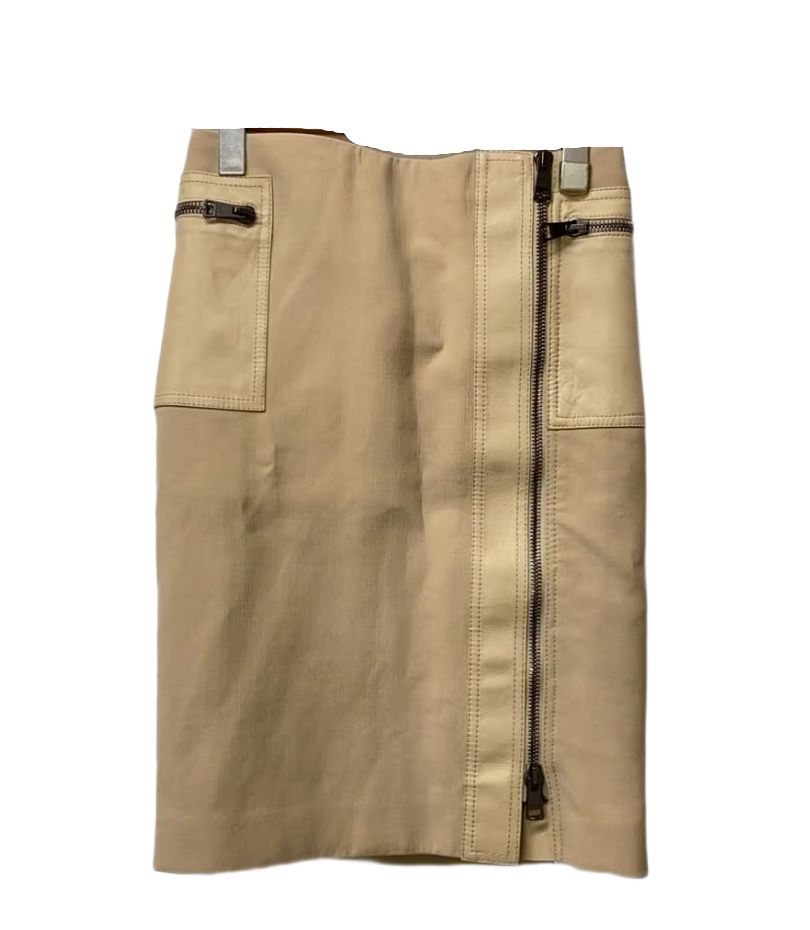 Gucci Tom Ford 2001 AW Beige Leather Trim Pocket Pencil Skirt by GUCCI in size S from SKIRTS category