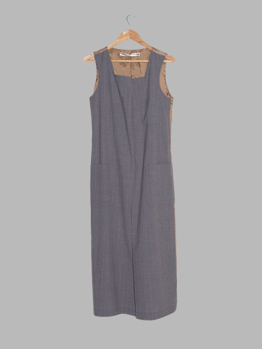 Comme des Garcons SS1995 grey wool front brown satin back full length vest dress by COMME DES GARÇONS in size ONE SIZE from DRESSES category