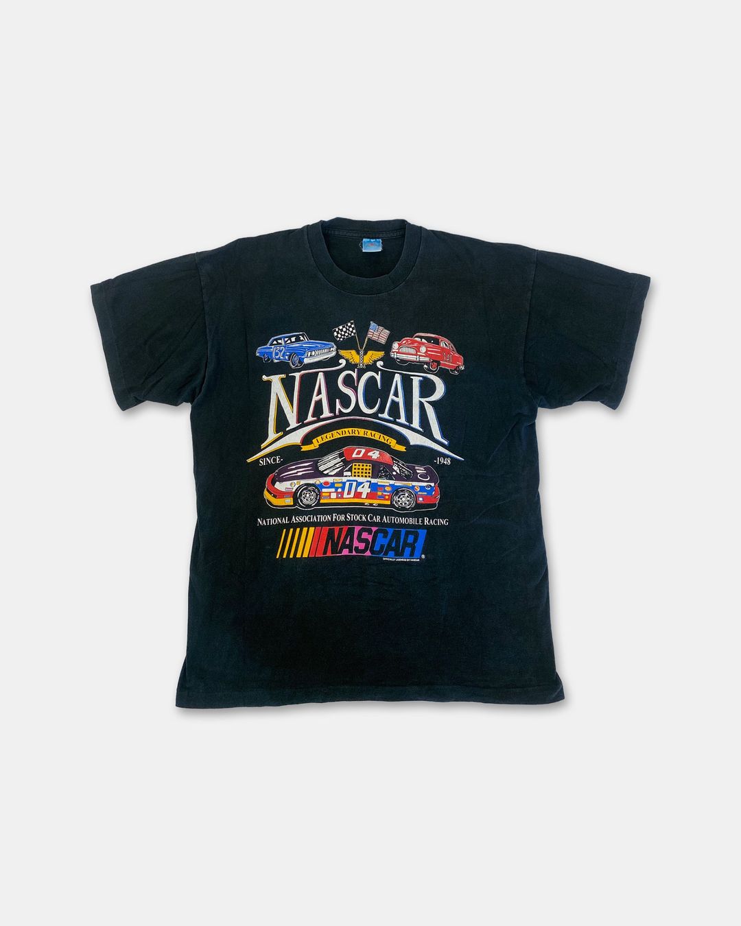 Vintage 1990s Nascar Graphic Car Single Stitch T-Shirt Black by Vintage in size XL from TOPS category