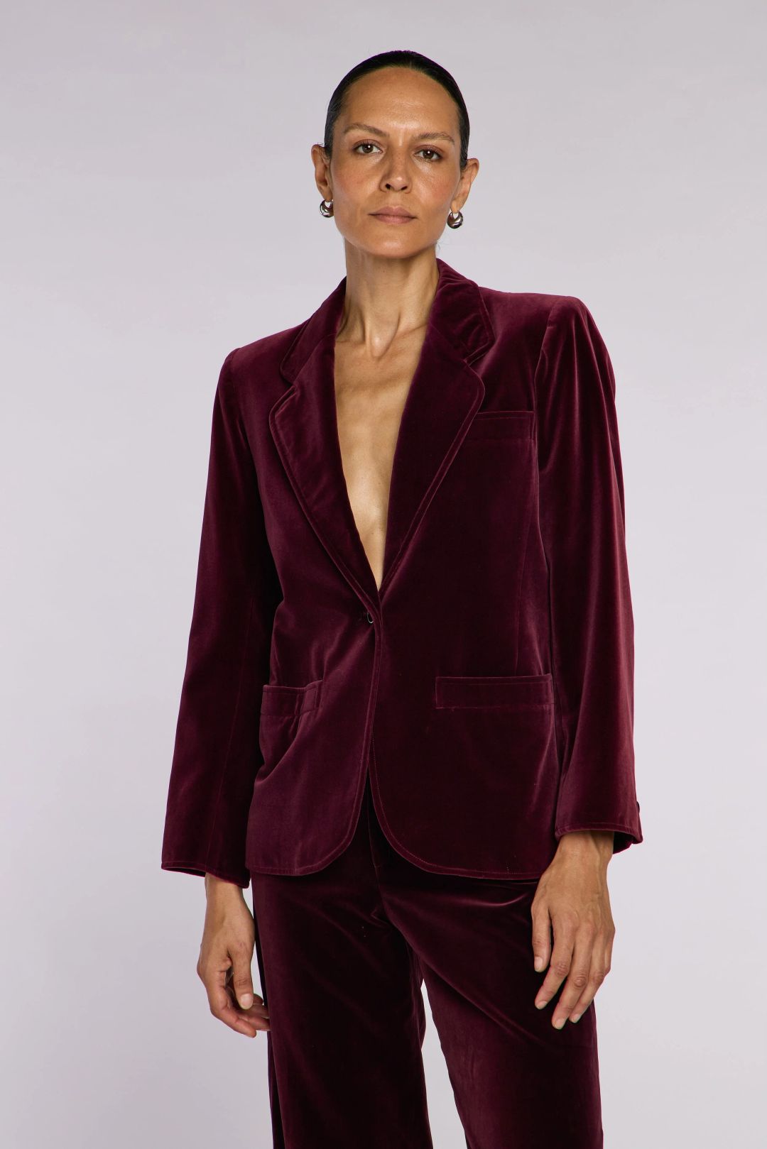 YSL Rive Gauche 70s Burgundy Velvet Suit by YVES SAINT LAURENT in size FR 40 from SUITS category