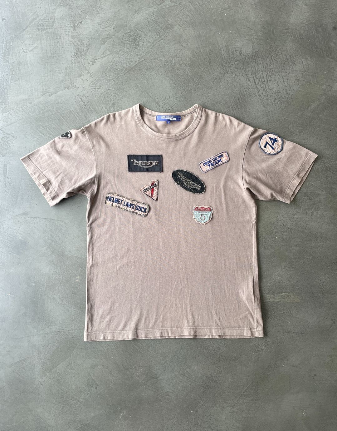 Grey Khaki Tshirt with Patches by JUNYA WATANABE in size AU/UK 10 from TOPS category