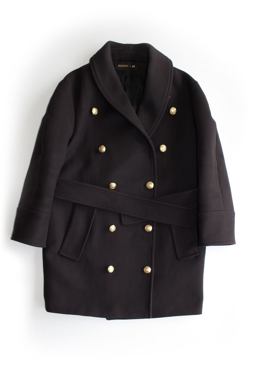 Balmain x H&M black wool coat by BALMAIN in size EU 38 from COATS & JACKETS category