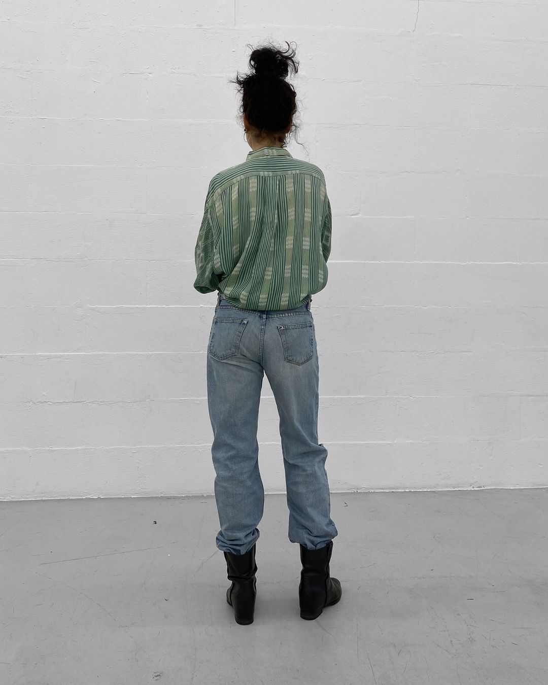 Helmut Lang 2000s Knee Blowout Boot Cut Vintage Sanded Denim Light Blue by HELMUT LANG in size W31 from DENIM category