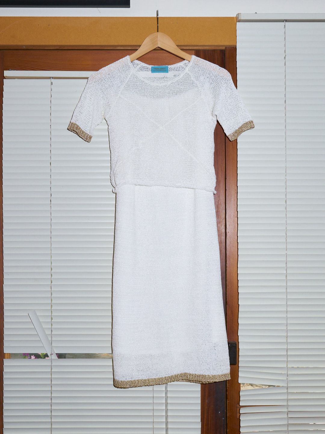 Undercover AW 1997-98 white knitted gold edge top and skirt set - womens S by UNDERCOVER in size XS from SUITS category