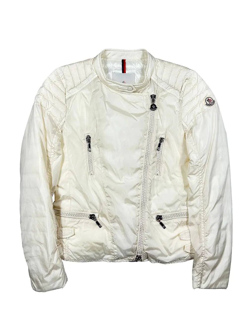 White Quilted Biker Jacket by MONCLER in size M from COATS & JACKETS category