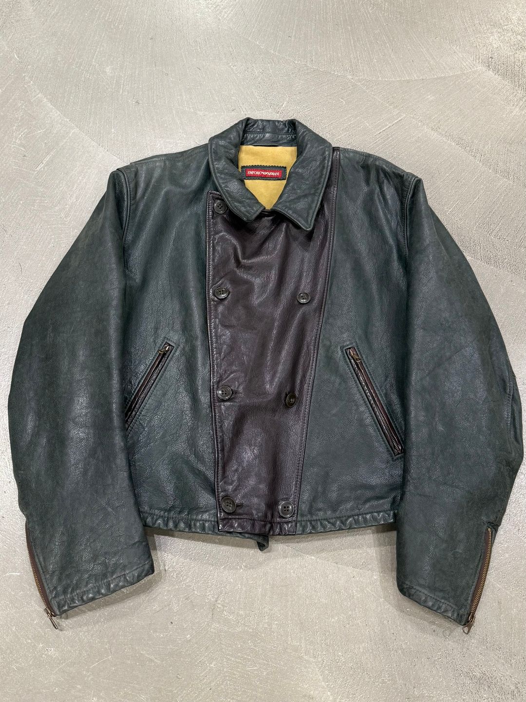 1990s Armani double breasted aviator leather jacket by GIORGIO ARMANI in size ONE SIZE from COATS & JACKETS category