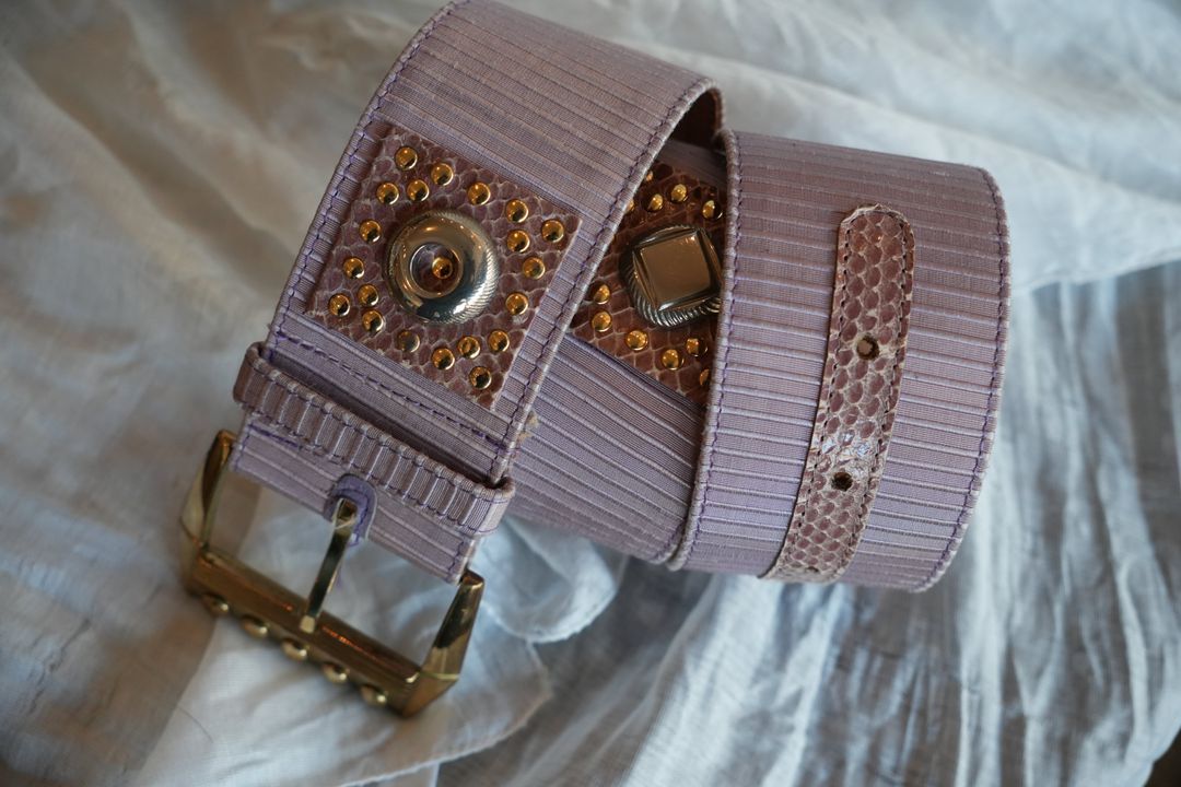 Versace Gold Hardware Lilac buckle belt by VERSACE in size ONE SIZE from ACCESSORIES category
