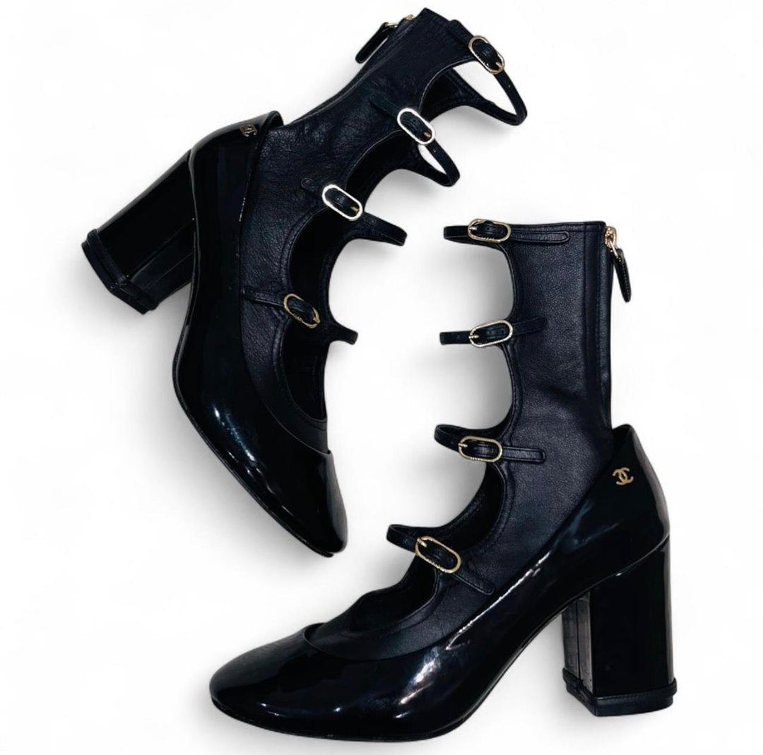 CHANEL Lambskin & Patent Leather Cage Heels by CHANEL in size EU 39 from SHOES category