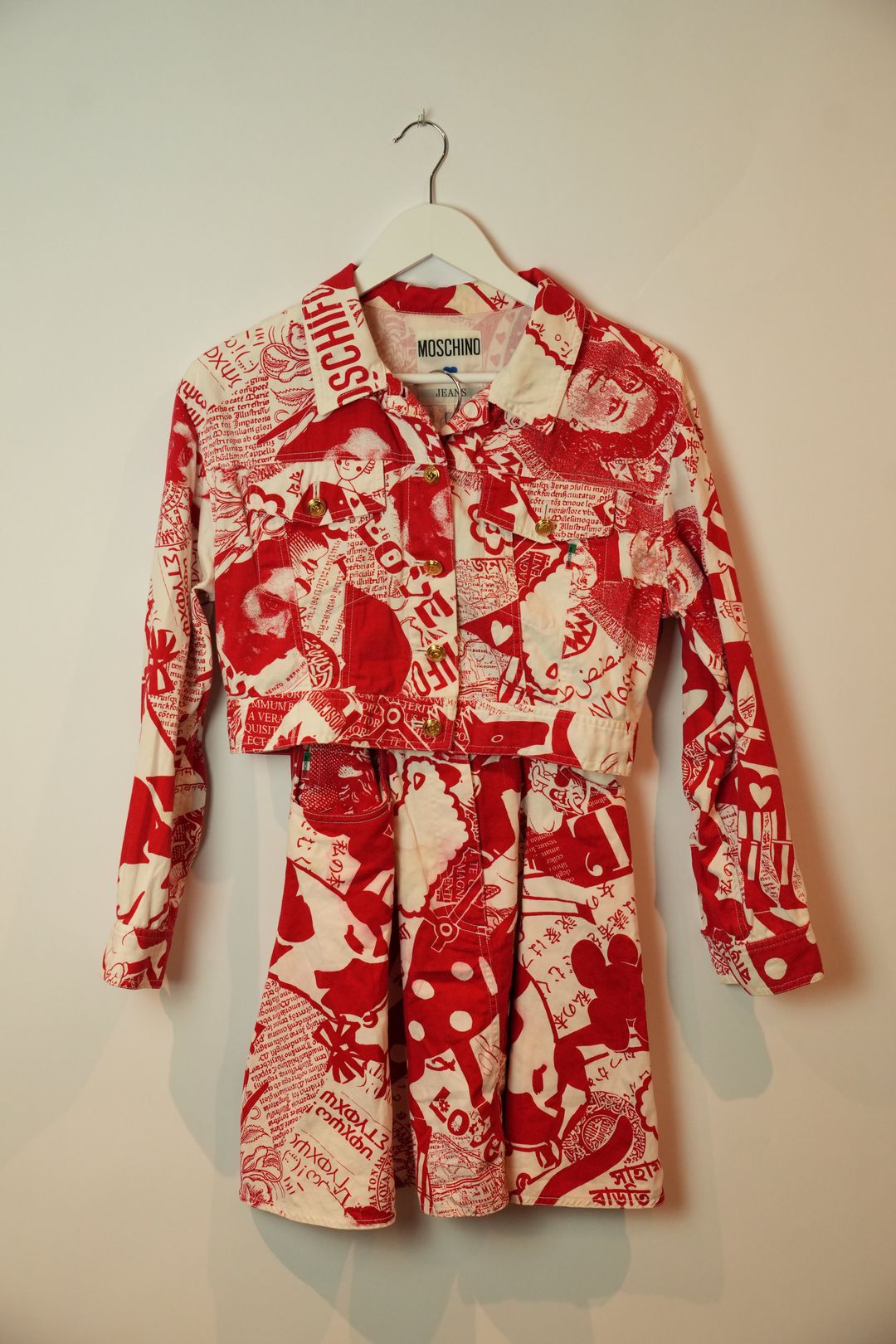 Moschino Jeans Red White Graffiti Collage Print Capri Jacket Set by MOSCHINO in size XS from DRESSES category
