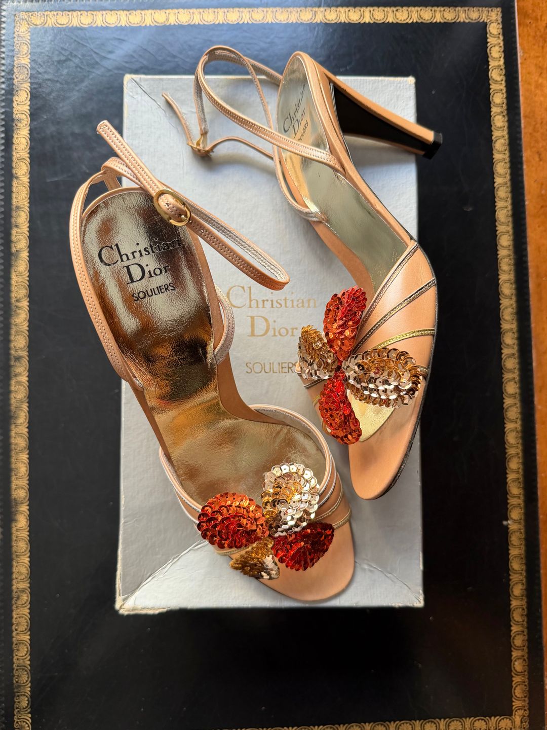 Christian Dior ankle straps open-toe embellished evening wear courts 37.5- 38 EU by Christian Dior in size EU 38 from SHOES category