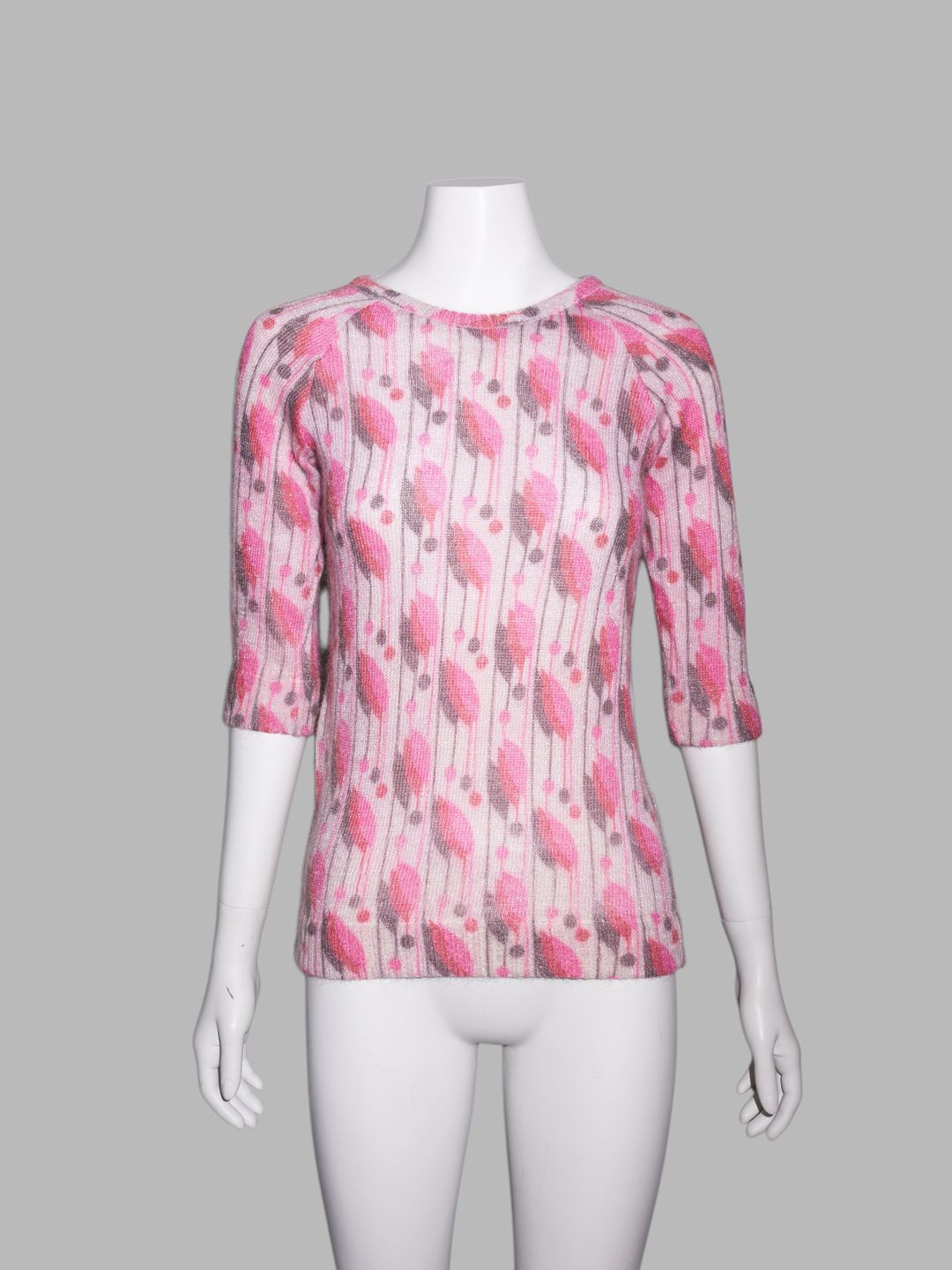 Christophe Lemaire winter 2001 2002 pink leaf print mohair blend knit sweater by Christophe Lemaire in size ONE SIZE from KNITWEAR category