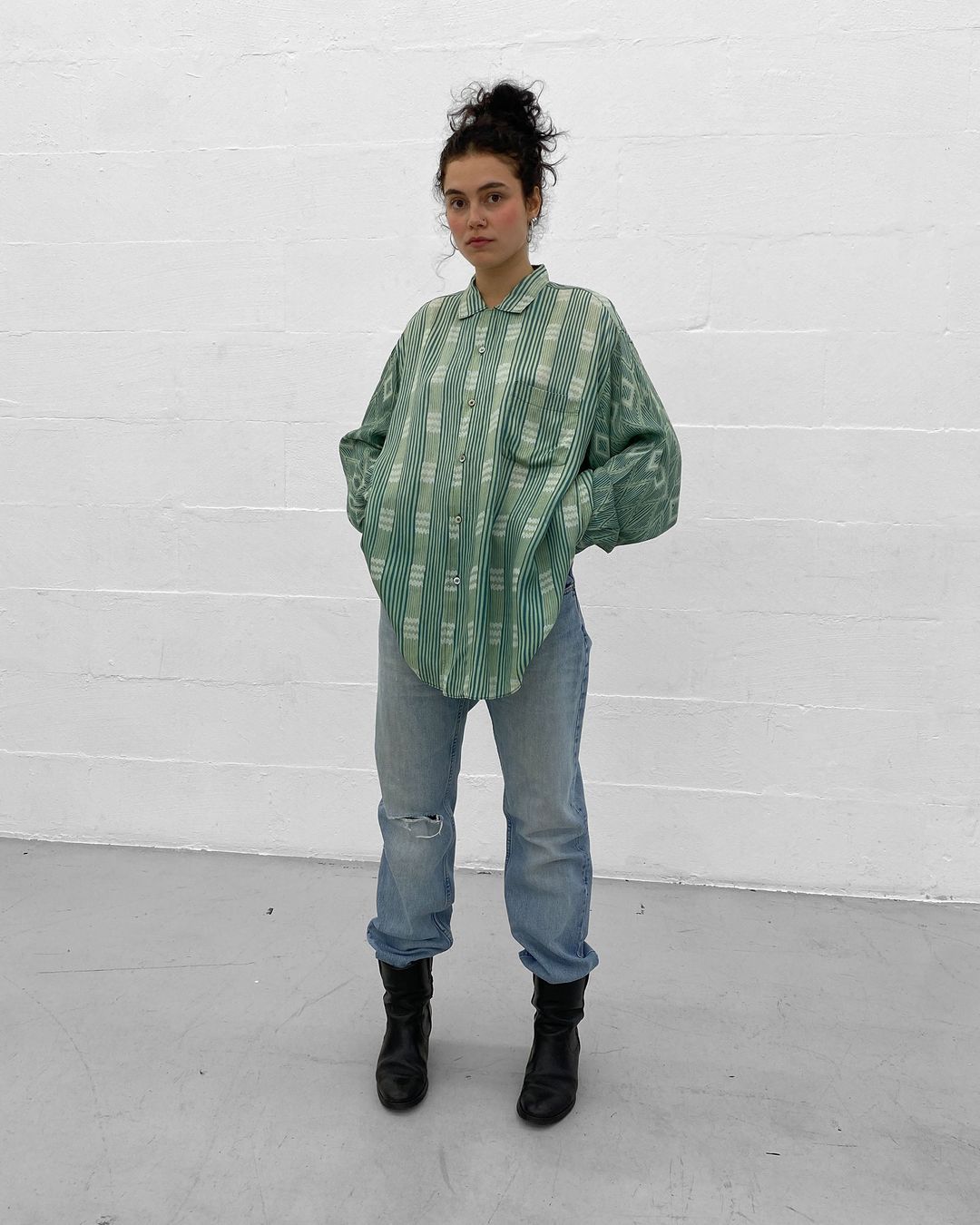 Comme des Garçons Homme Plus 1990s Striped Silk Shirt Green by COMME DES GARÇONS in size XL from SHIRTS category