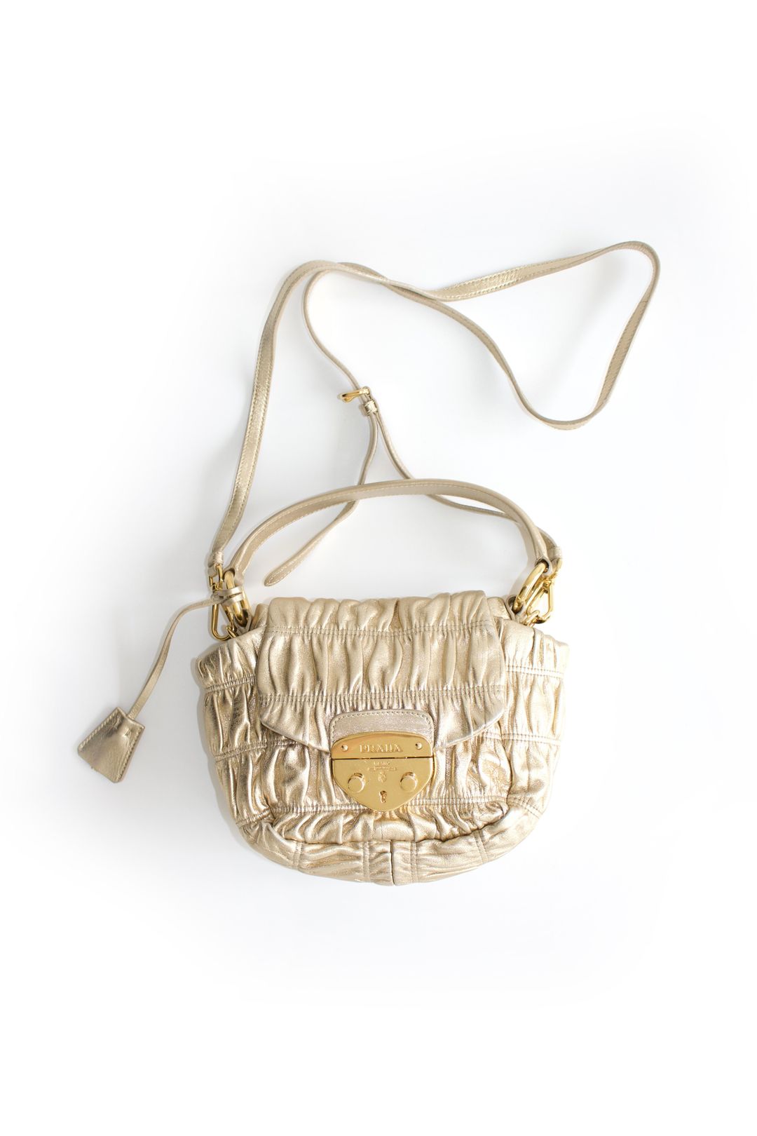 Prada golden gaufre leather crossbody bag by PRADA in size ONE SIZE from BAGS category