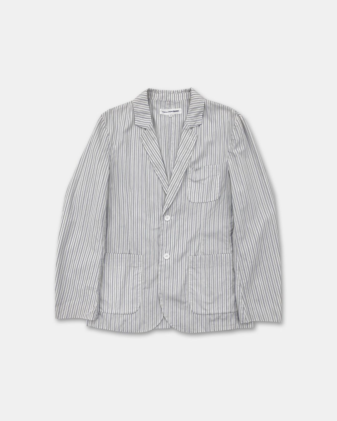 Comme des Garçons Shirt 2010s Striped Cotton Blazer Jacket White Blue by COMME DES GARÇONS in size L from COATS & JACKETS category