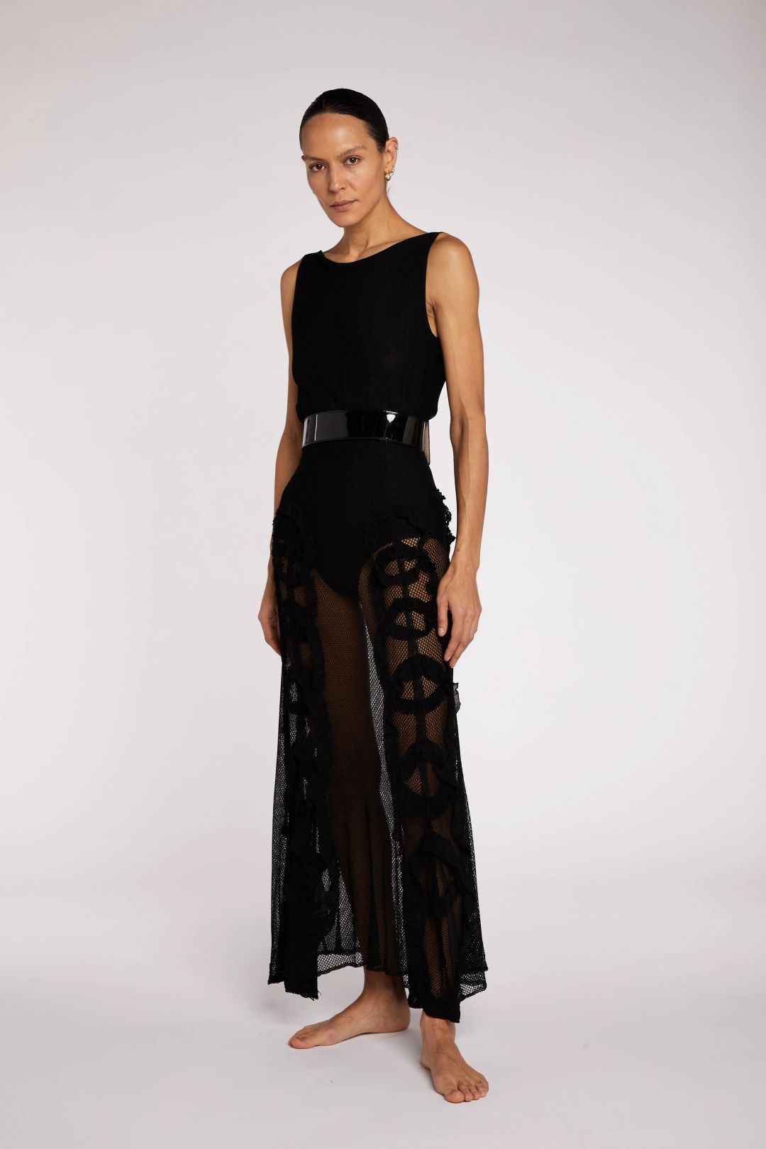 Unsigned Black Net Dress With Appliqué 30s by undefined in size ONE SIZE from DRESSES category