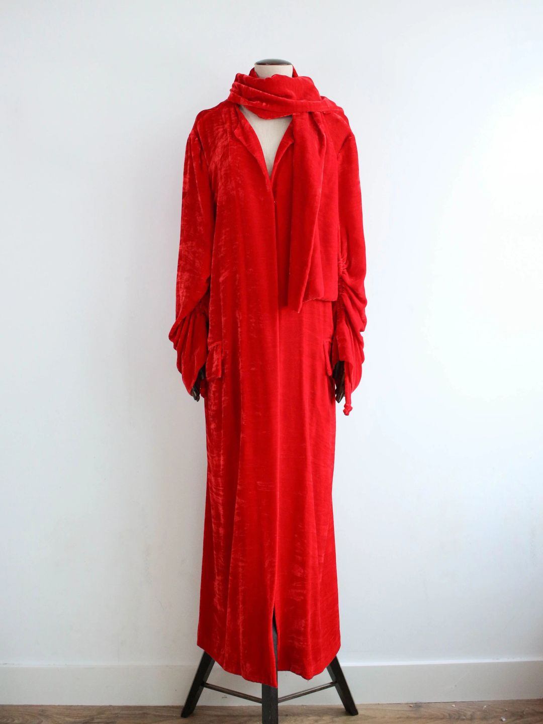 Yohji Yamamoto A/W99 Red Velvet Coat With Detachable Scarf by YOHJI YAMAMOTO in size L from COATS & JACKETS category