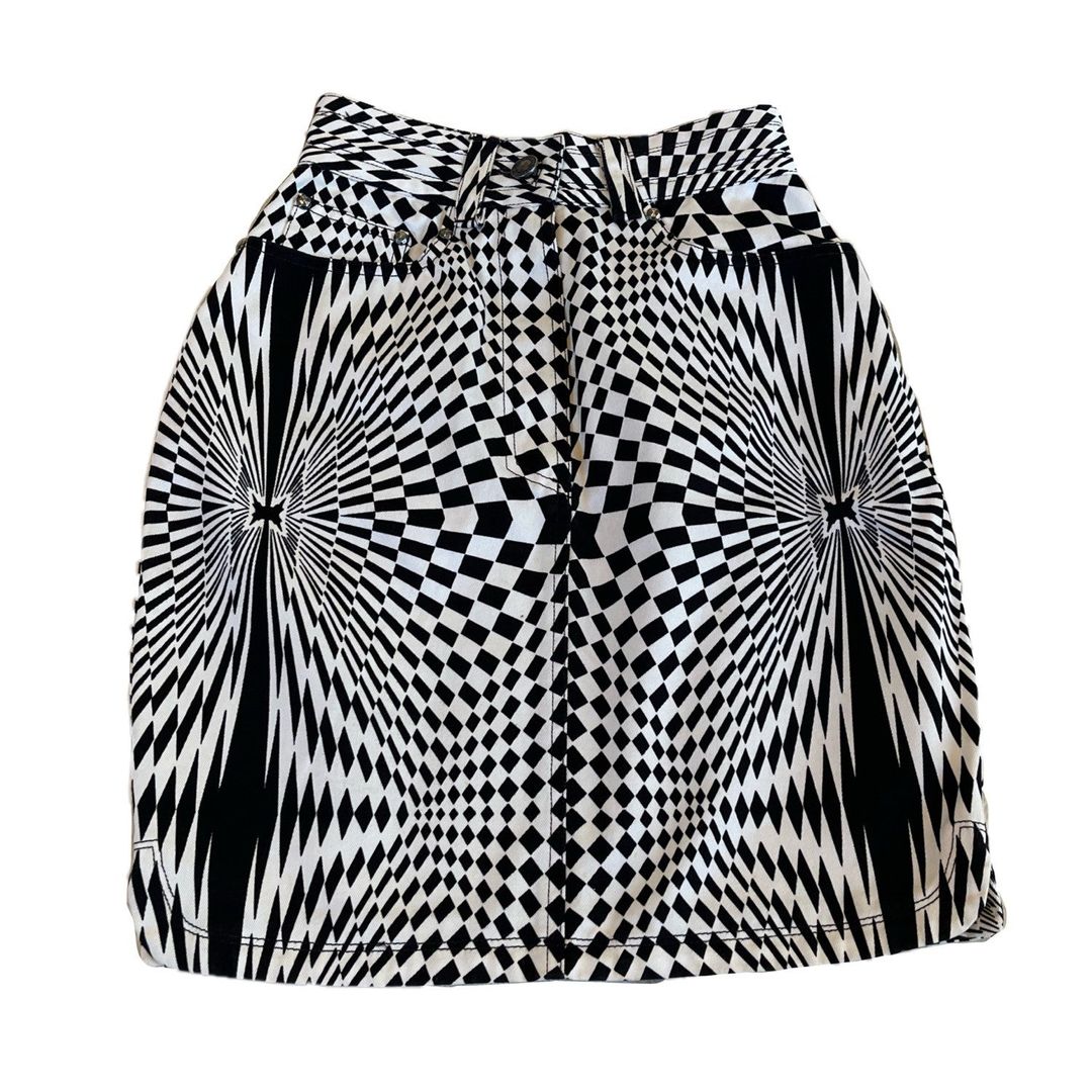 Versace Jeans Couture Psychedelic Checkered Denim Mini Skirt by VERSACE in size XXS from SKIRTS category