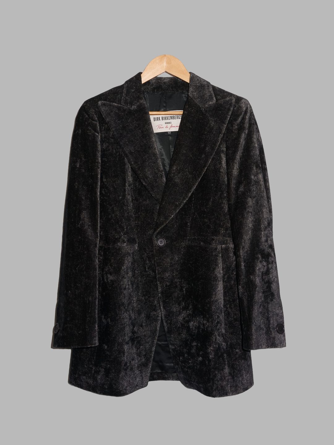 Dirk Bikkembergs Hommes Pour La Femme 1990s dark grey velvet peak lapel blazer by Dirk Bikkembergs Hommes Pour La Femme in size IT 42 from COATS & JACKETS category
