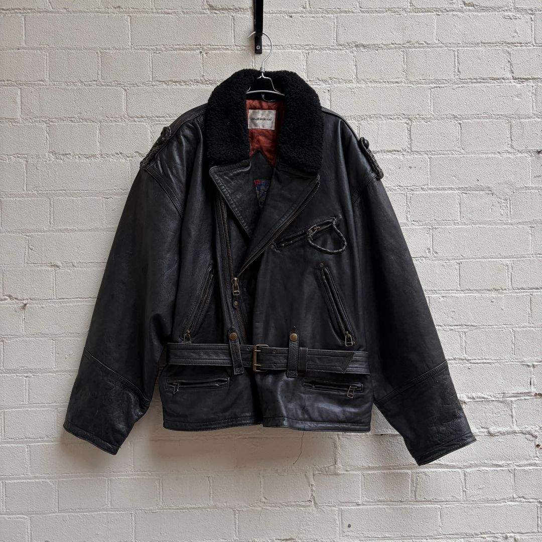 Matinique 1980s Leather Fur Collar Biker Jacket by matinique in size L from COATS & JACKETS category