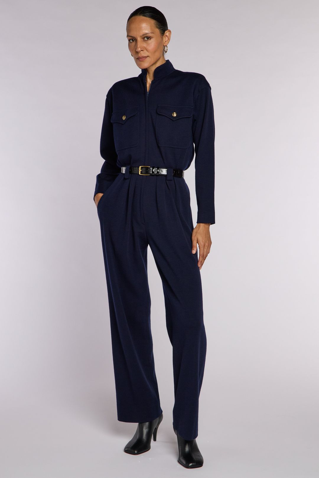 YSL Rive Gauche S/S 1985 Navy Wool Jumpsuit by YVES SAINT LAURENT in size FR 40 from JUMPSUITS & PLAYSUITS category